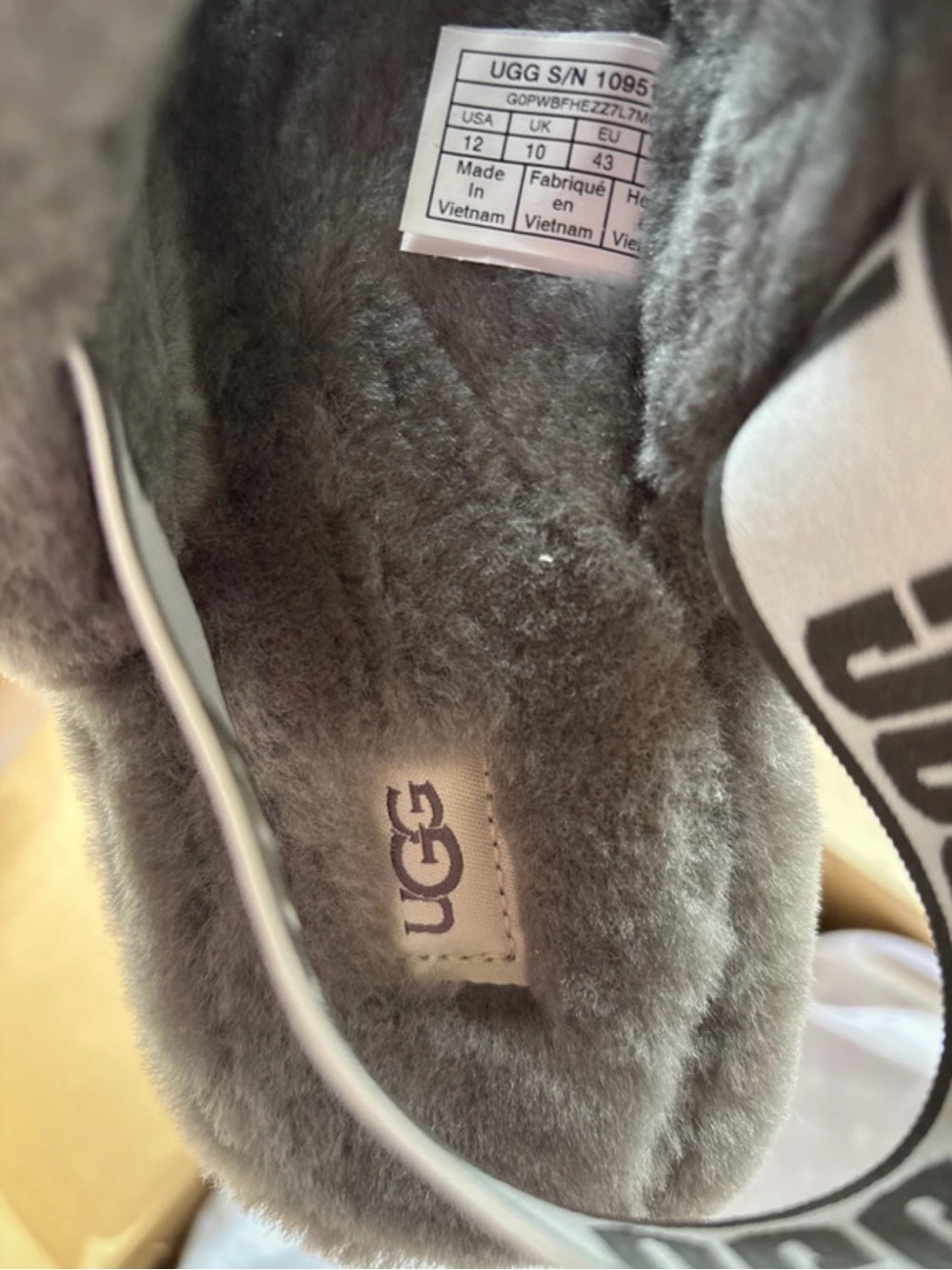 UGG Gray Plush Shearling Slide with Branded Elastic Strap - Picture 7 of 8